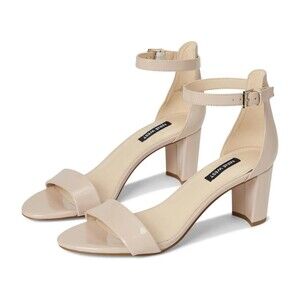 Nine West Pruce Block Heel Sandal - Natural Sleek Patent PU - Size 11 M